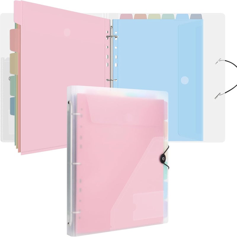 Uquelic A4 Binder, Folio Document Organizer with 12 Pockets, 3 Ring Folder Letter Size/A4, Cute Life Binder for Paper, Files, Photos, Letters, Cards(Clear-Macaron) - Image 1